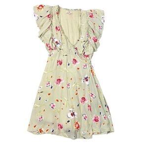 ByTimo Green Floral Ruffle Wrap Mini Dress small Vintage Flutter